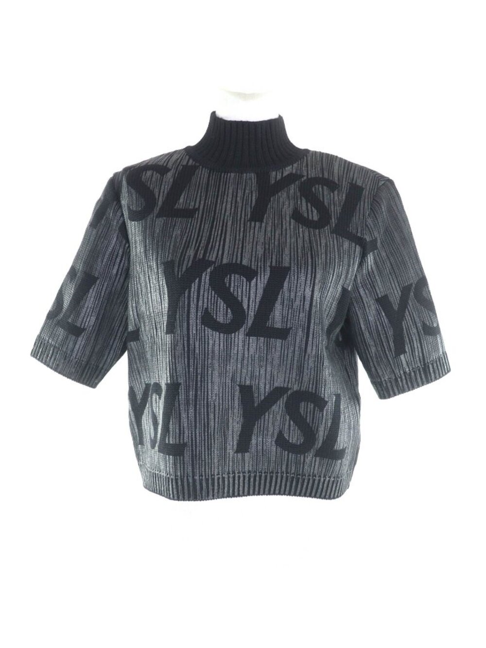 Saint Laurent Yves Wool 100% Big Logo Design High Neck Short Sleeve Knit Sweater